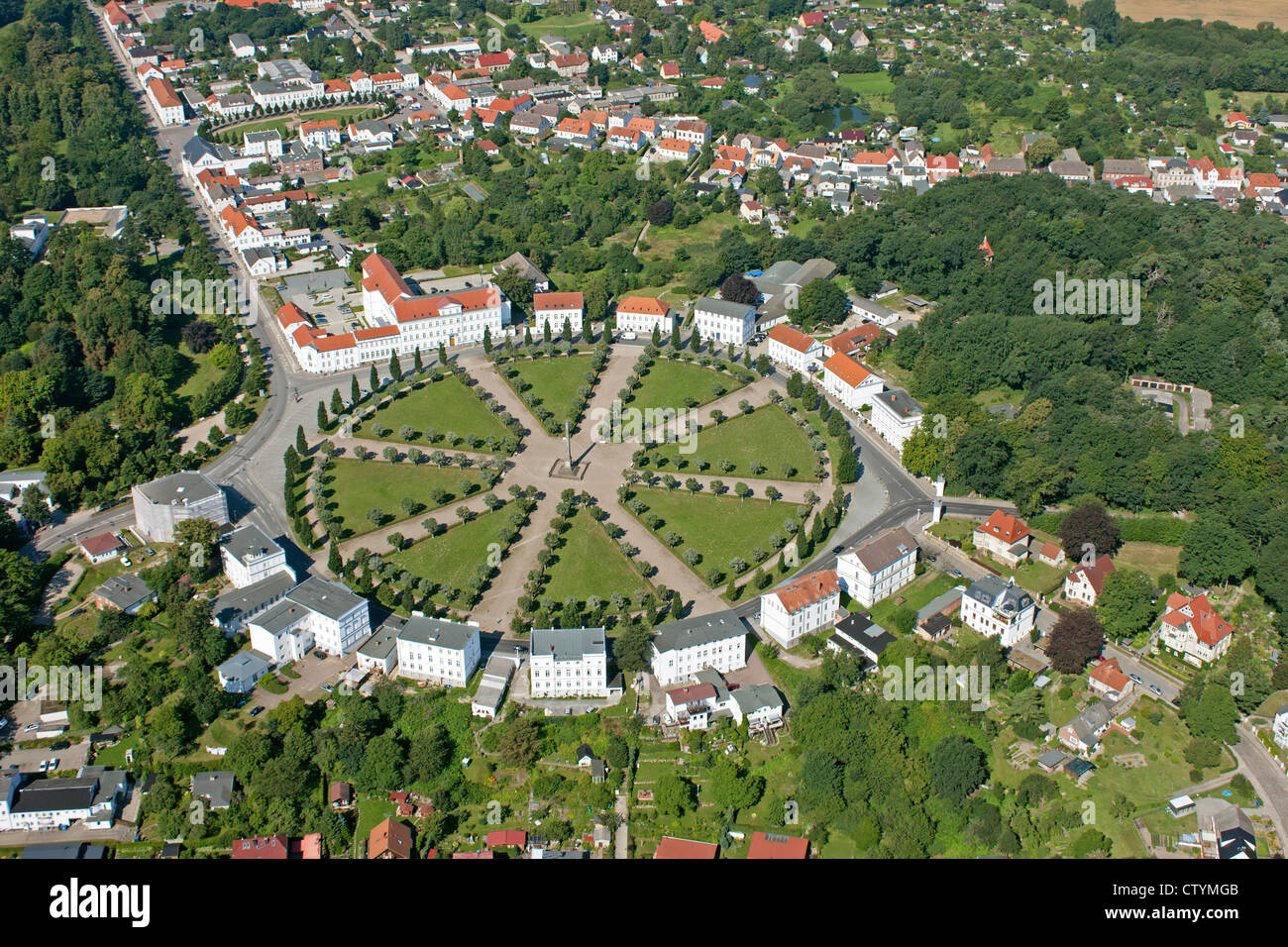 aerial photo of the Circus, Putbus, Ruegen Island, Baltic Sea Coast, Mecklenburg-West Pomerania, Germany Stock Photo
