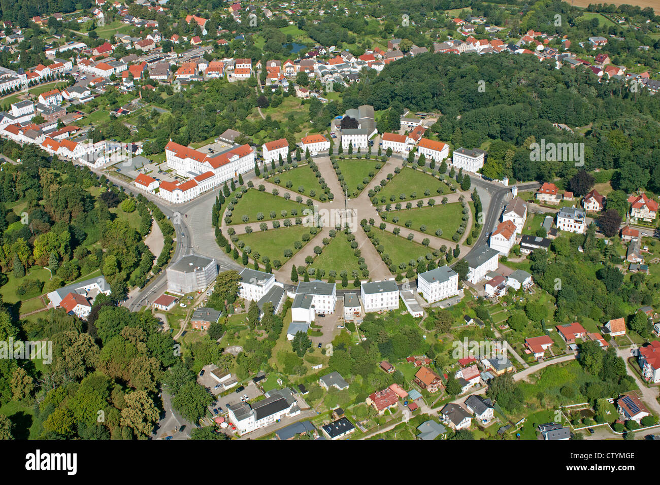 aerial photo of the Circus, Putbus, Ruegen Island, Baltic Sea Coast, Mecklenburg-West Pomerania, Germany Stock Photo