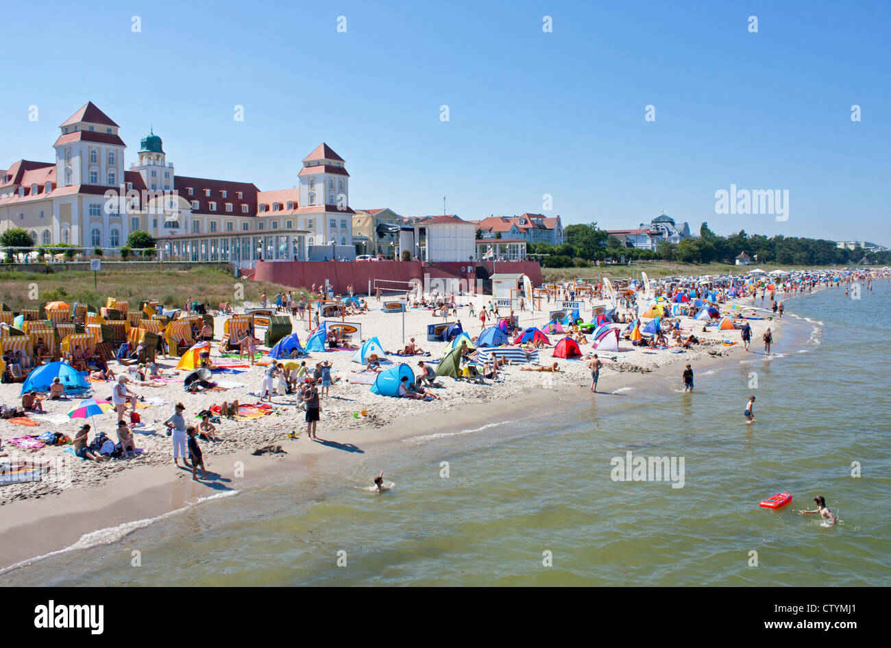 spa hotel and beach, Binz, Ruegen Island, Baltic Sea Coast, Mecklenburg-West Pomerania, Germany Stock Photo