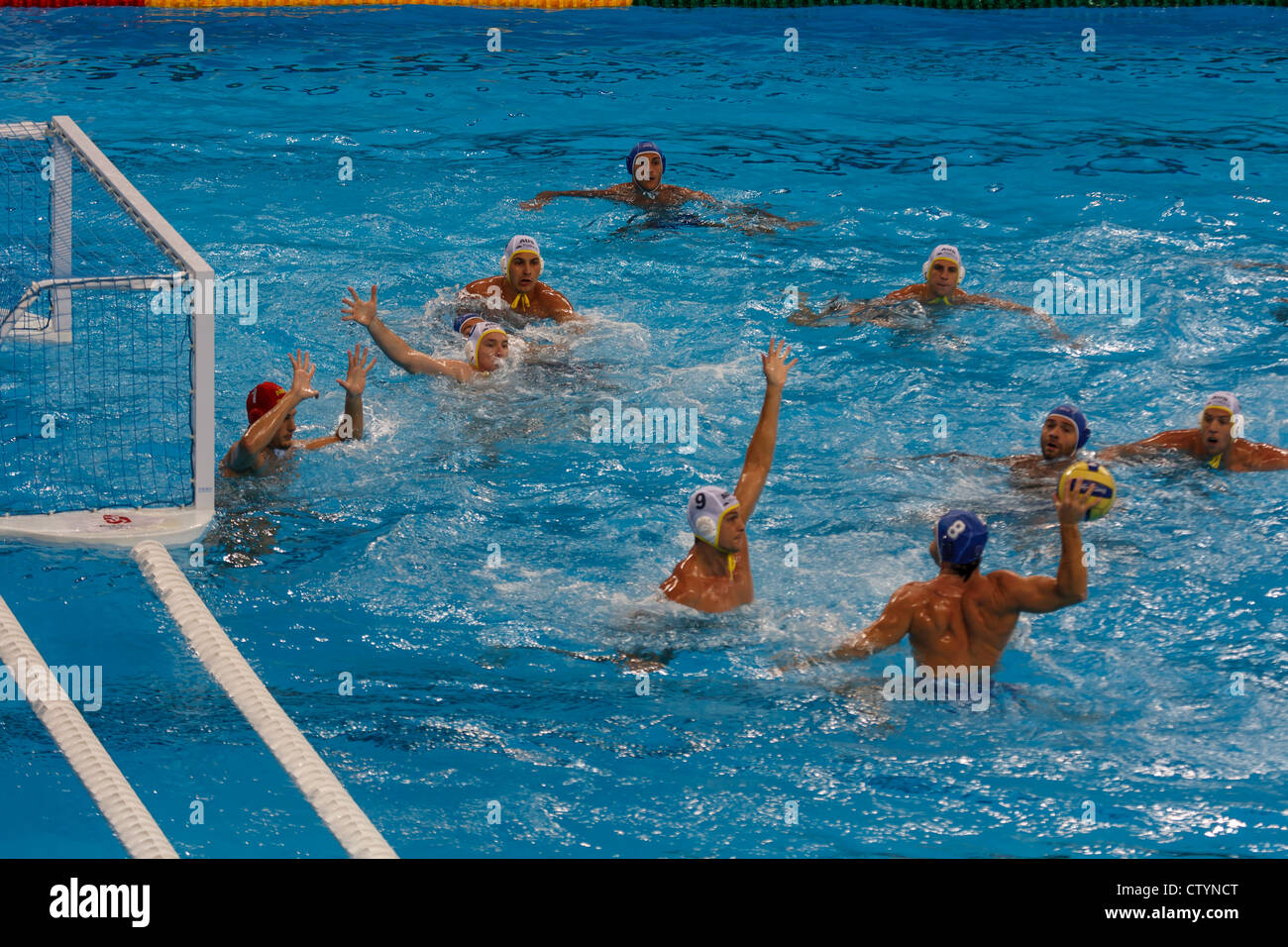 Olympic Summer Games water polo match inside water cube stadium on August 22, 2008 in Beijing, China Stock Photo