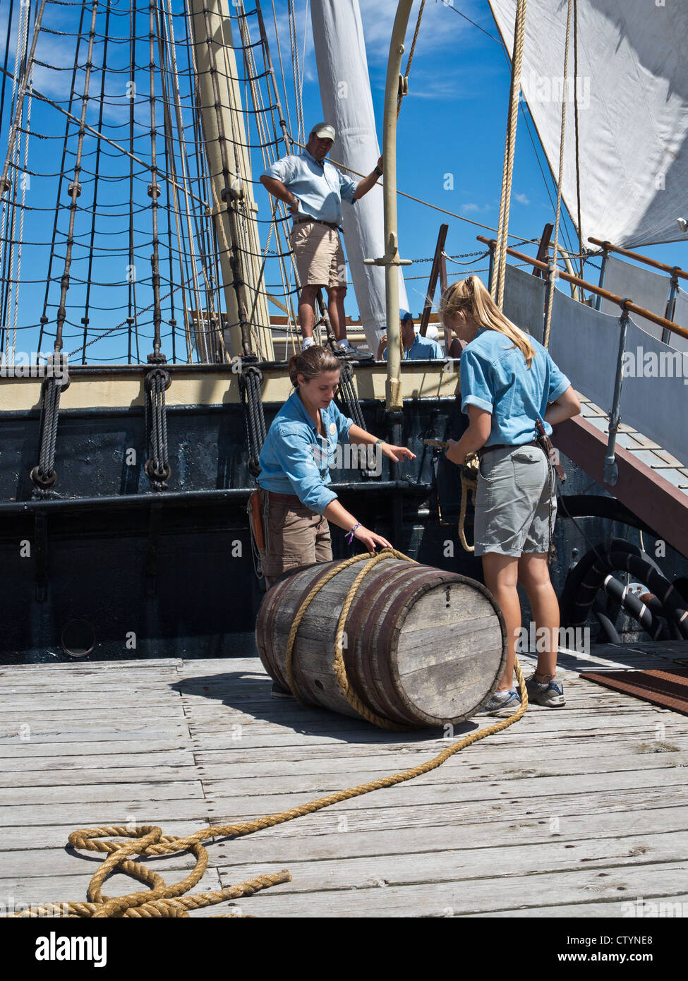 Museum employees demonstrate old-fashioned unloading of ships using ...