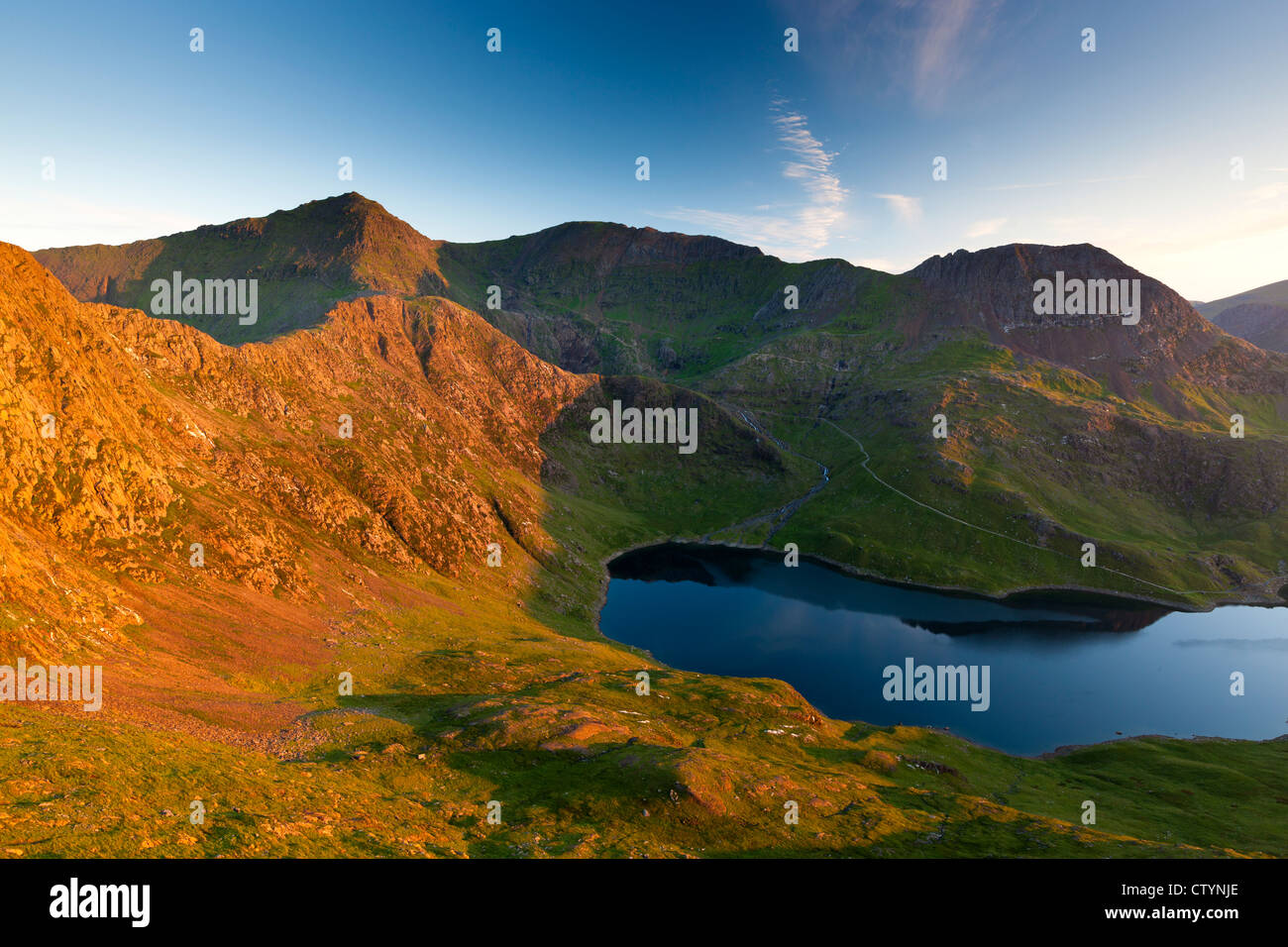 The Snowdon Horseshoe from Lliwedd Bach with Snowdon on the left, Stock Photo
