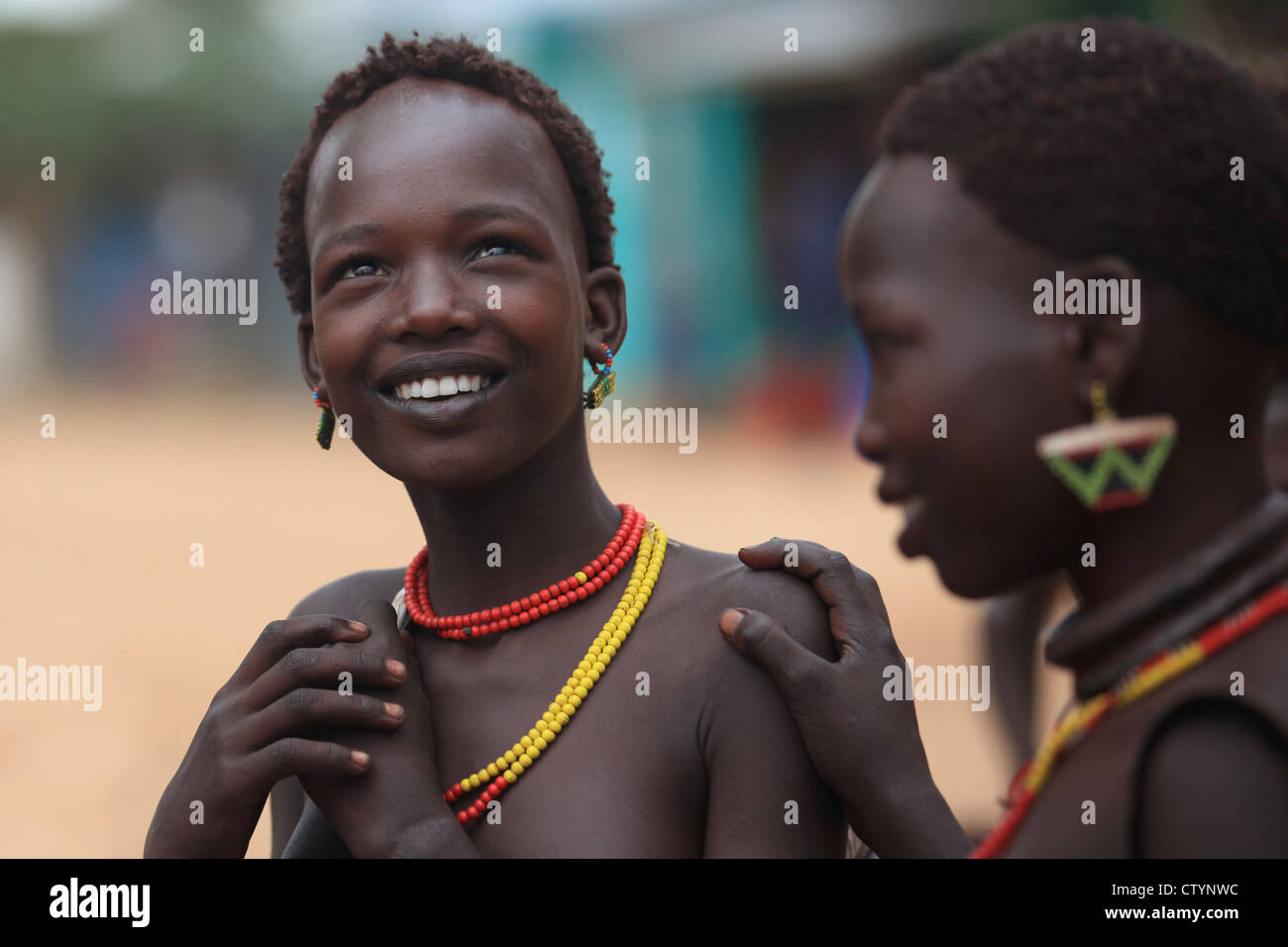 Tribal Hamar girls in the Omo valley in Ethiopia, Africa Stock Photo