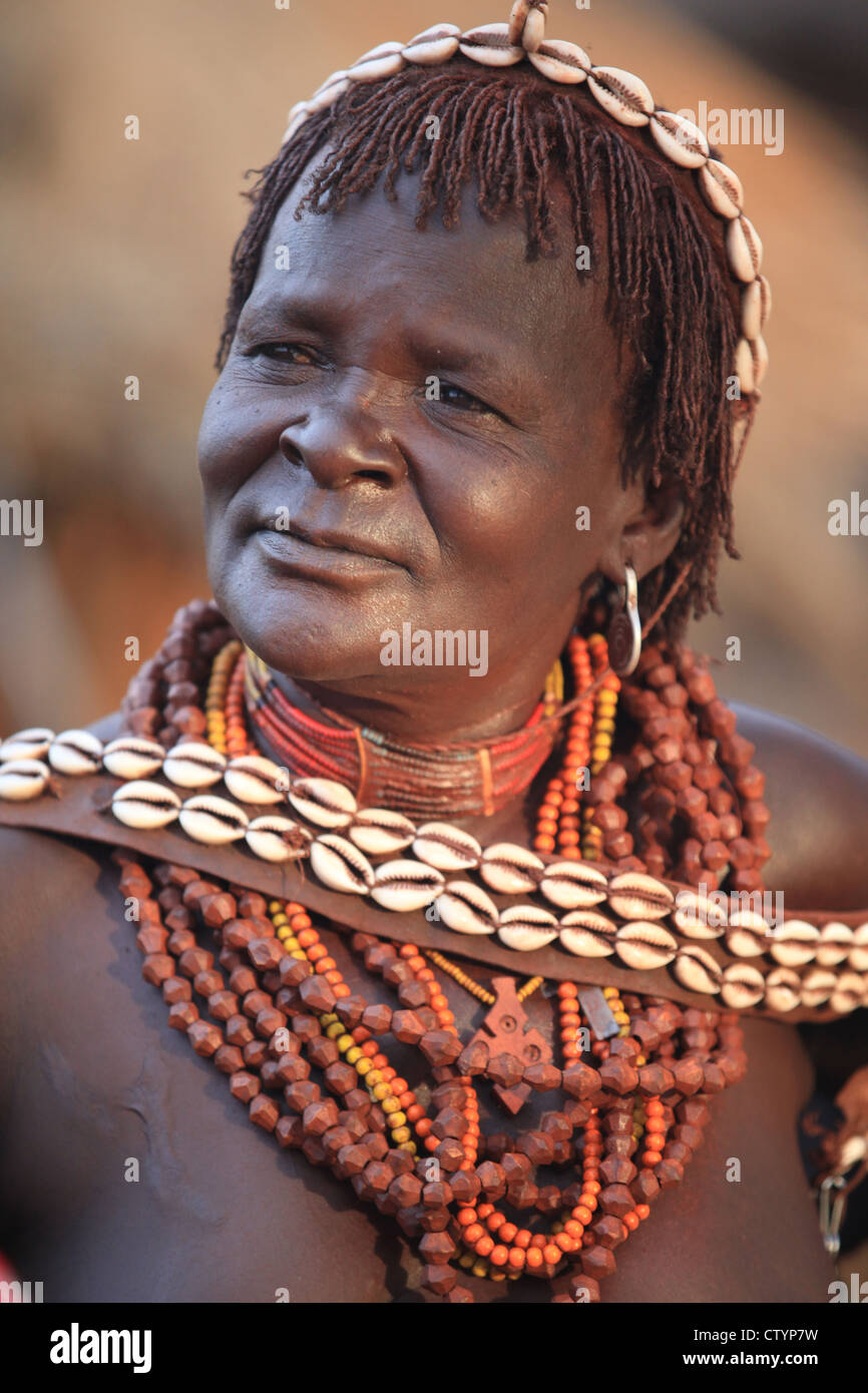 Tribal woman - Hamar - in Omo valley in Ethiopia, Africa Stock Photo