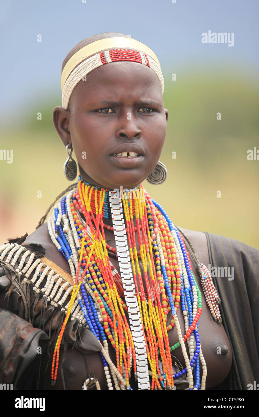 Young Hamar girl, in the Omo valley in Ethiopia, Africa Stock Photo