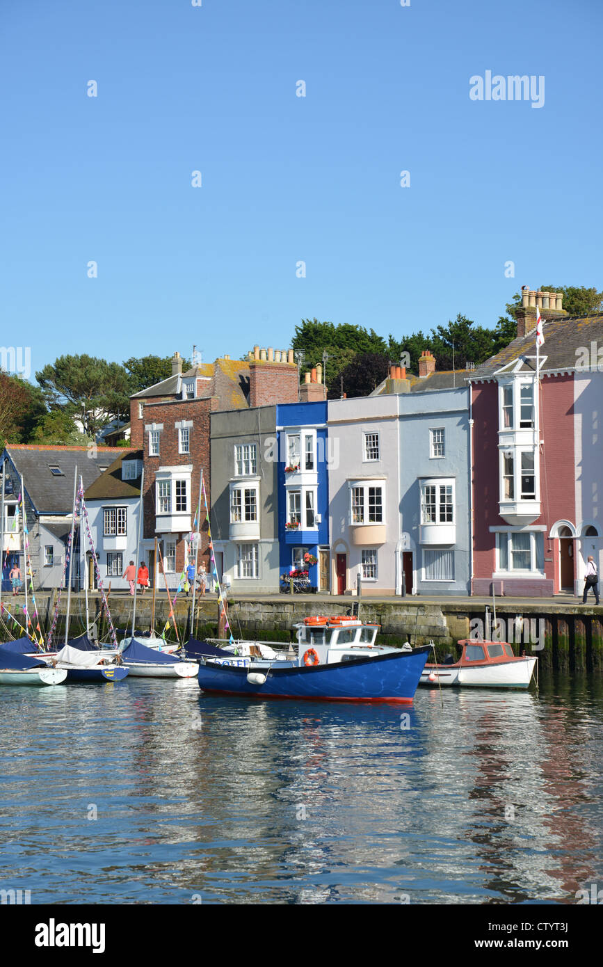 Colourful cottages in old harbour, Trinity Road, Weymouth, Dorset