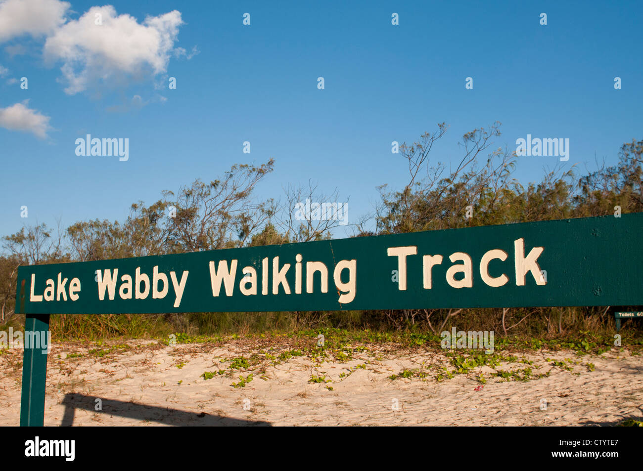Sign at the start of the Lake Wabby Walking Track, Fraser Island. Stock Photo