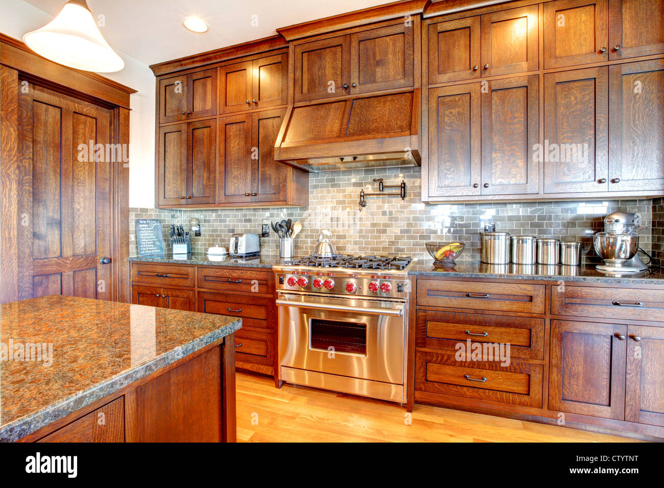 Luxury pine wood beautiful custom kitchen interior design with island ...