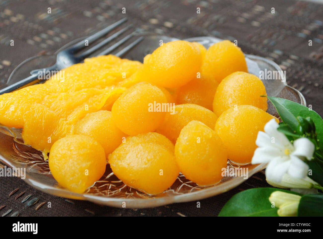 Traditional thai dessert golden sweet meat. Stock Photo