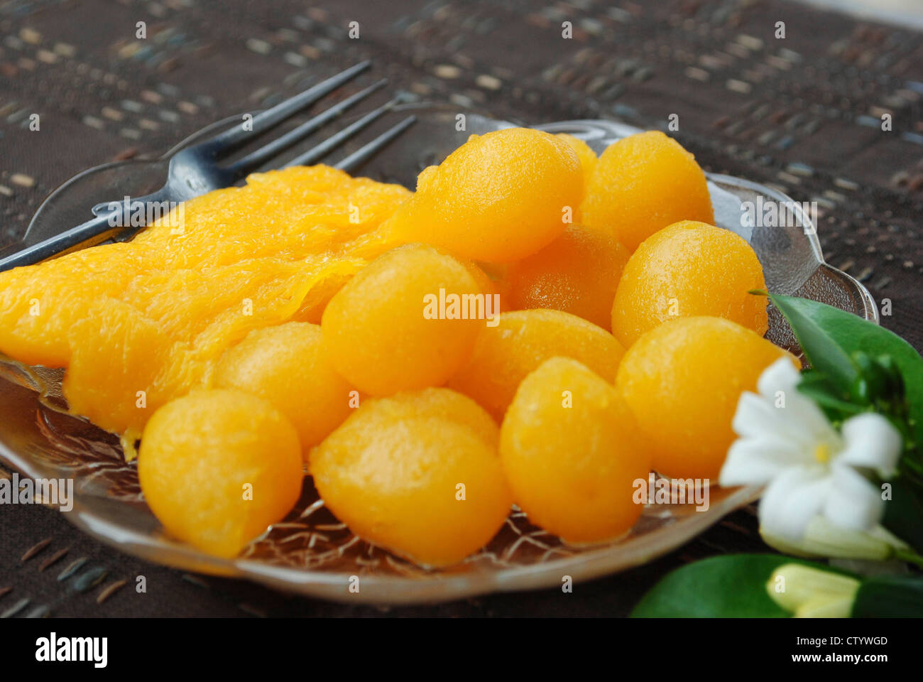 Traditional thai dessert golden sweet meat. Stock Photo