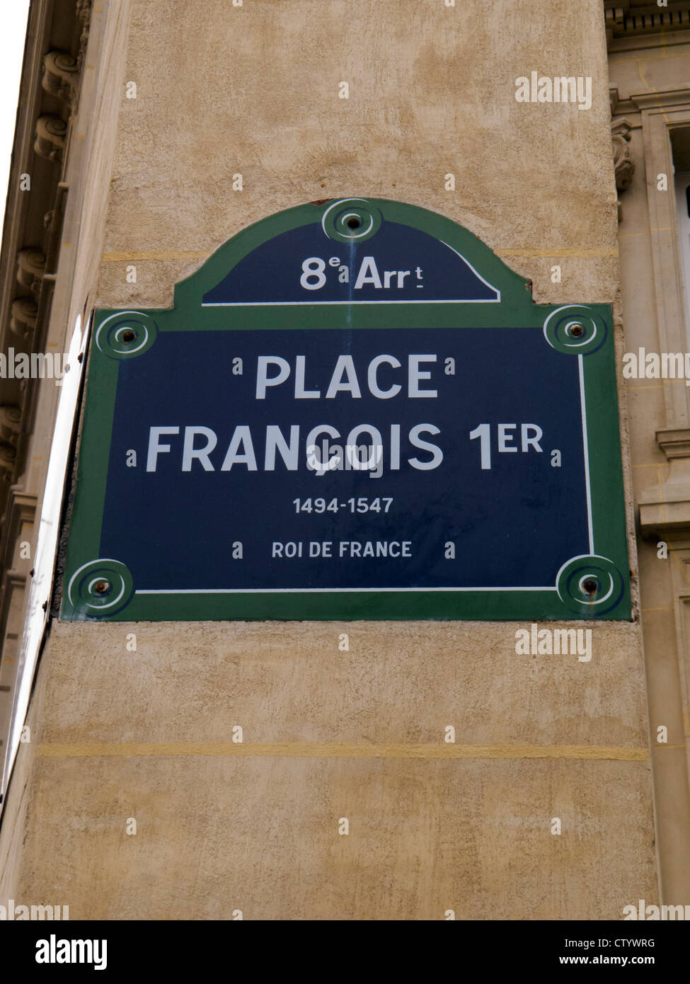 Sign for the Place Francois 1er, 75008, Paris, France Stock Photo