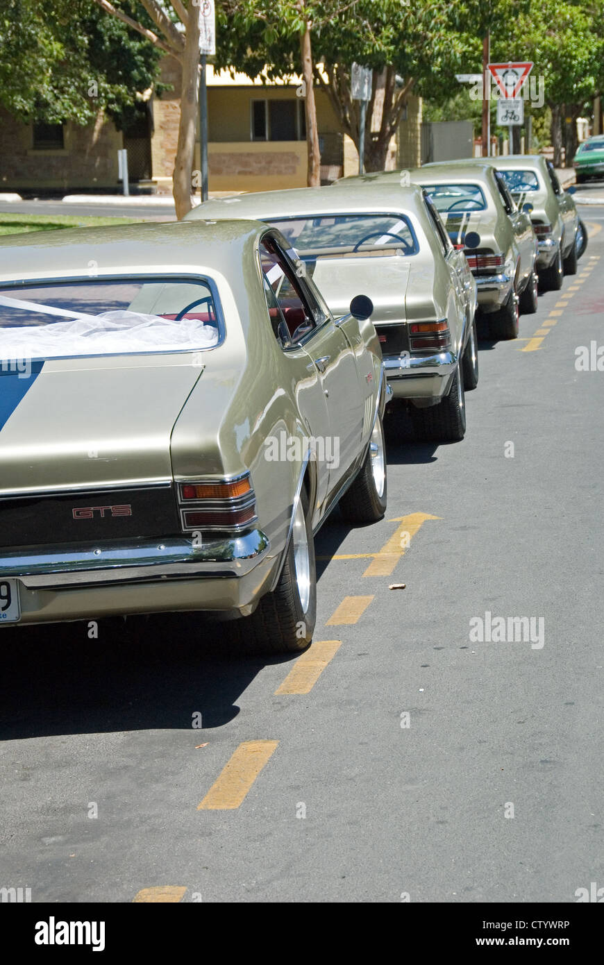 Row of Holden Monaros used as a wedding cars, Adelaide, South Australia Stock Photo