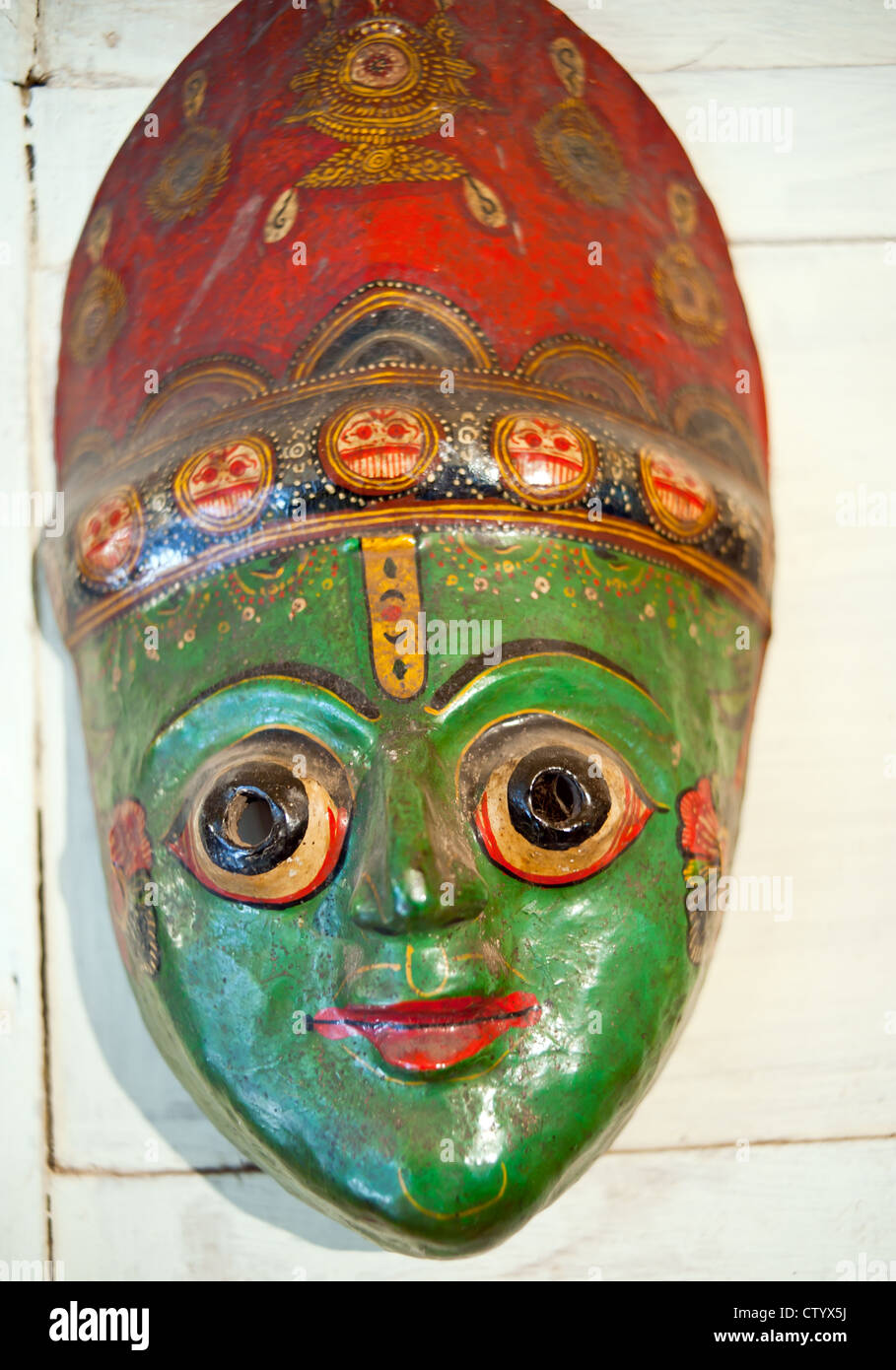 Masks, pottery,souvenirs, hanging in front of the shop, Bhaktapur, Nepal Stock Photo