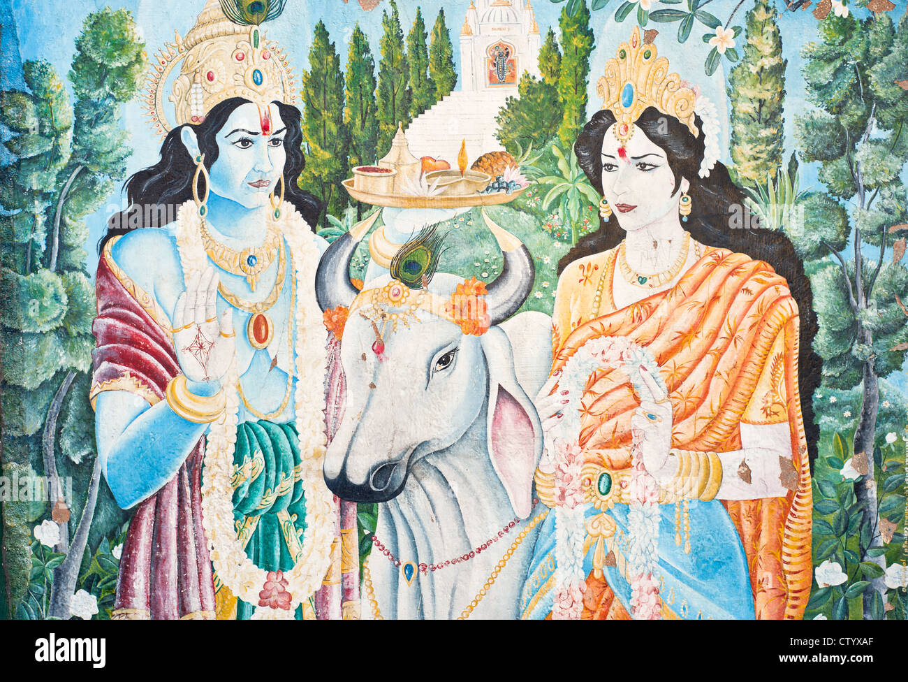 Nepal, the temple wall murals Stock Photo Alamy