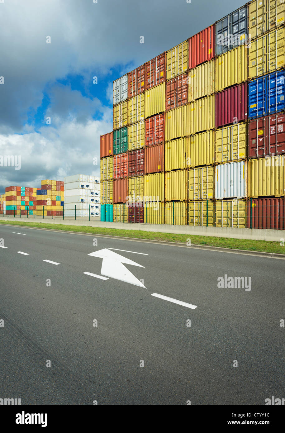 Shipping containers stacked together Stock Photo
