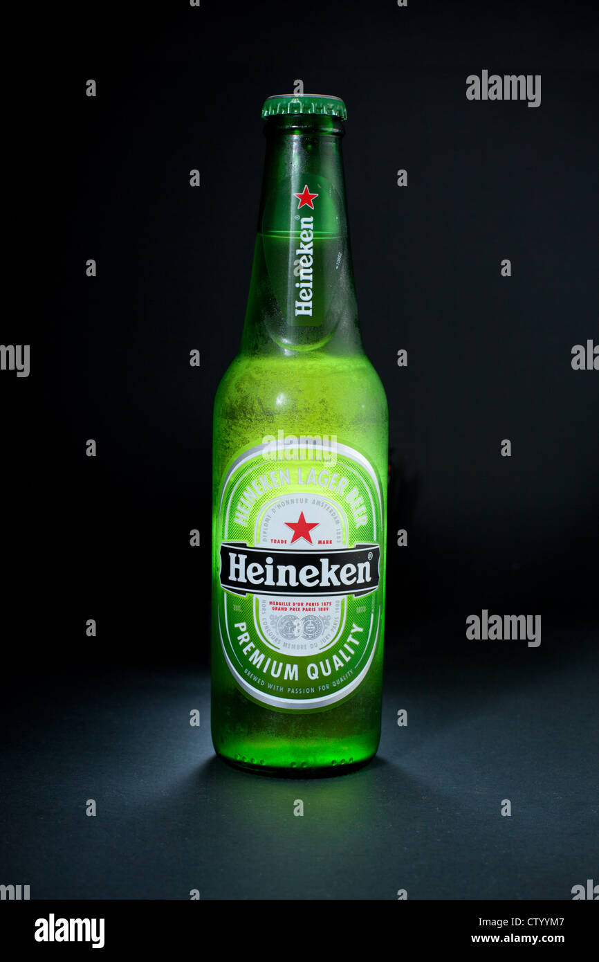 Single Bottle of Heineken Premium Lager Beer Stock Photo