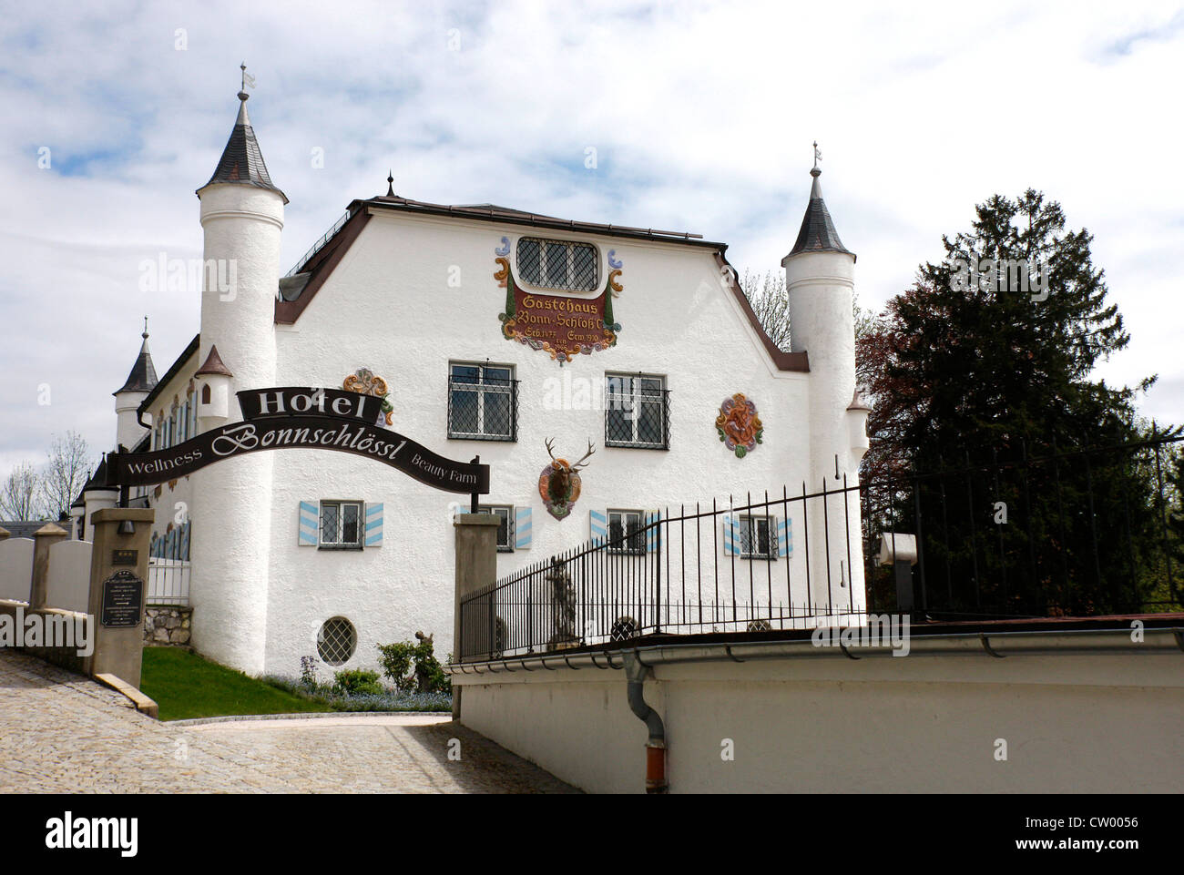 Attractive traditional hotel in the Austrian Tyrol, Austria. Stock Photo