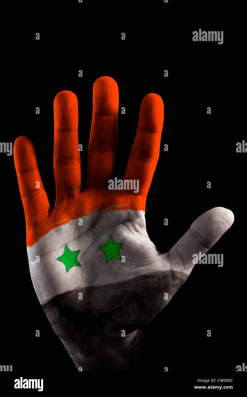 Painted Hands Flags Syria Color On Opened Fingers Red Black