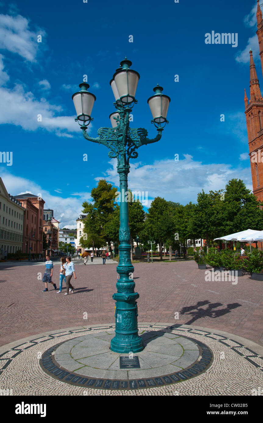 Historical lamp-post (1905) Schlossplatz the castle square Altstadt the old town Wiesbaden city state of Hesse Germany Europe Stock Photo