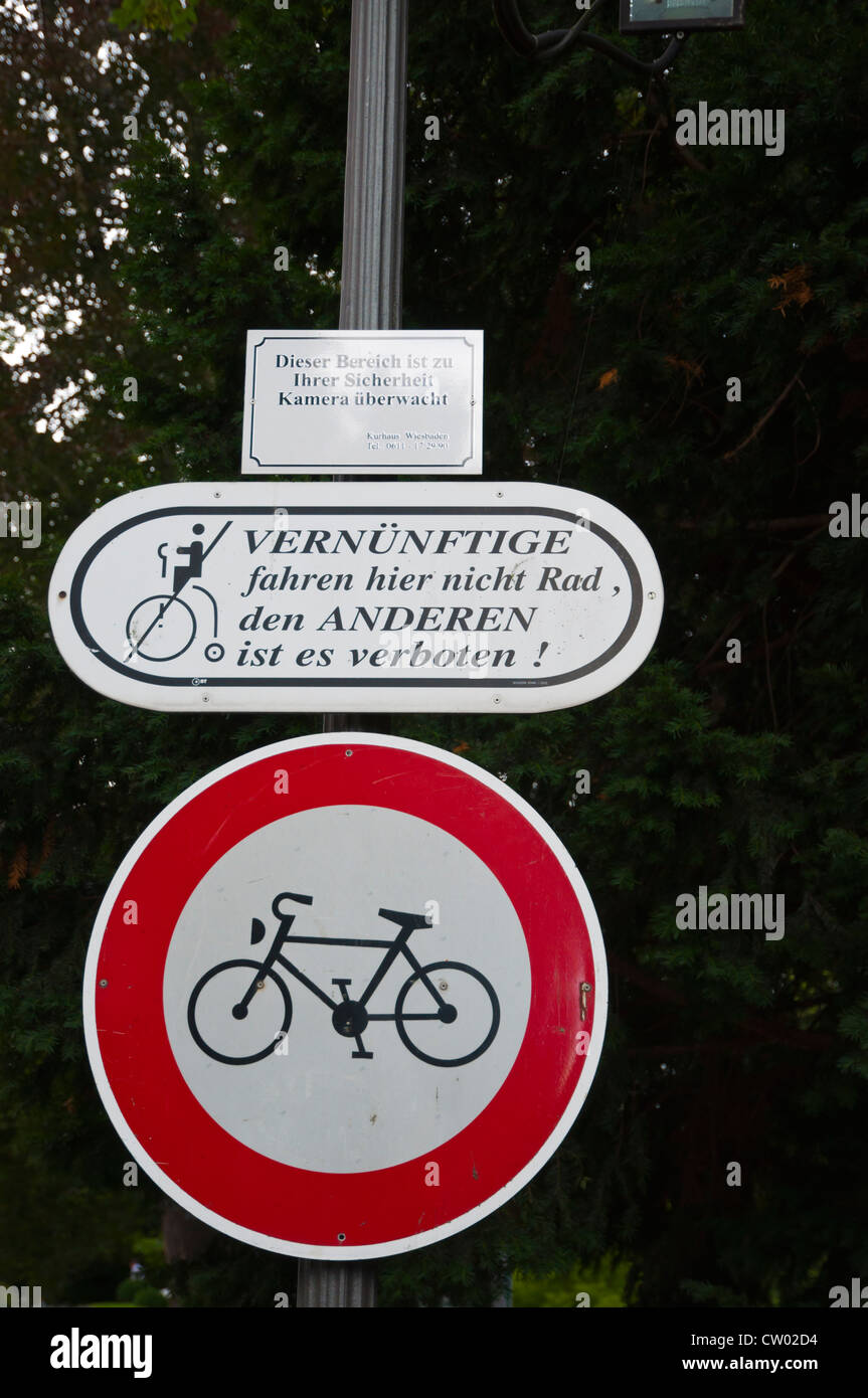 Cycling is forbidden in Kurpark the spa park Wiesbaden city state of