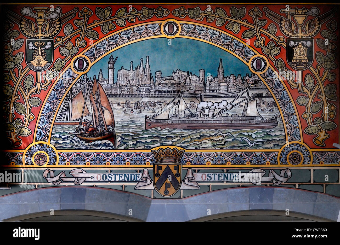 Ghent / Gent, Belgium. Mural of Ostende in the Railway station Stock Photo