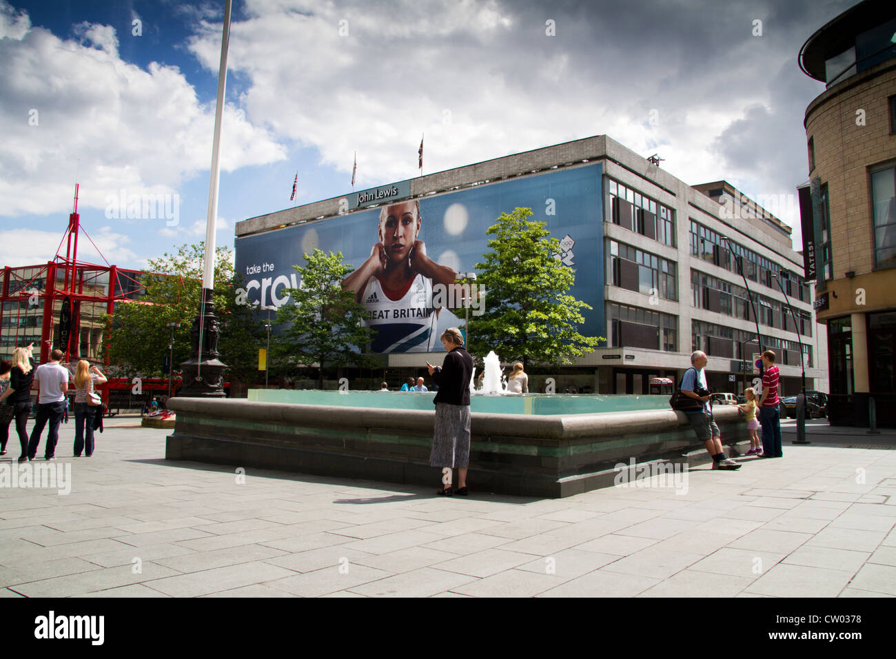 A giant Jessica Ennis poster on the shop front of the John Lewis building in Barkers Pool in Sheffield. Stock Photo