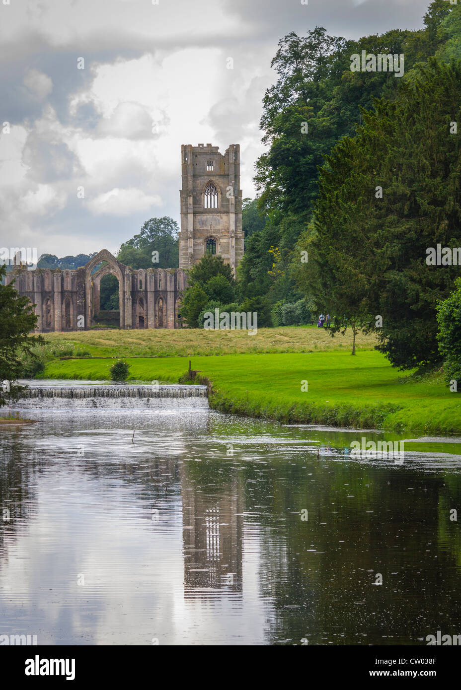 Fountains Abbey with reflection in water North Yorkshire England Stock Photo Alamy