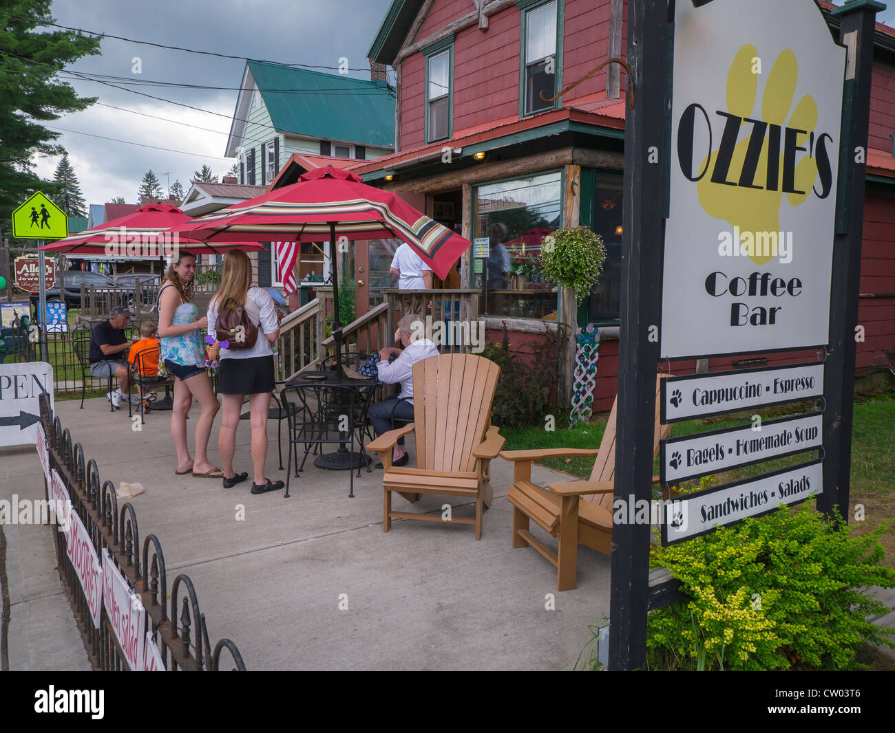 Outdoor cafe in the town of Old in the Adirondack Mountains of New York State Stock Photo