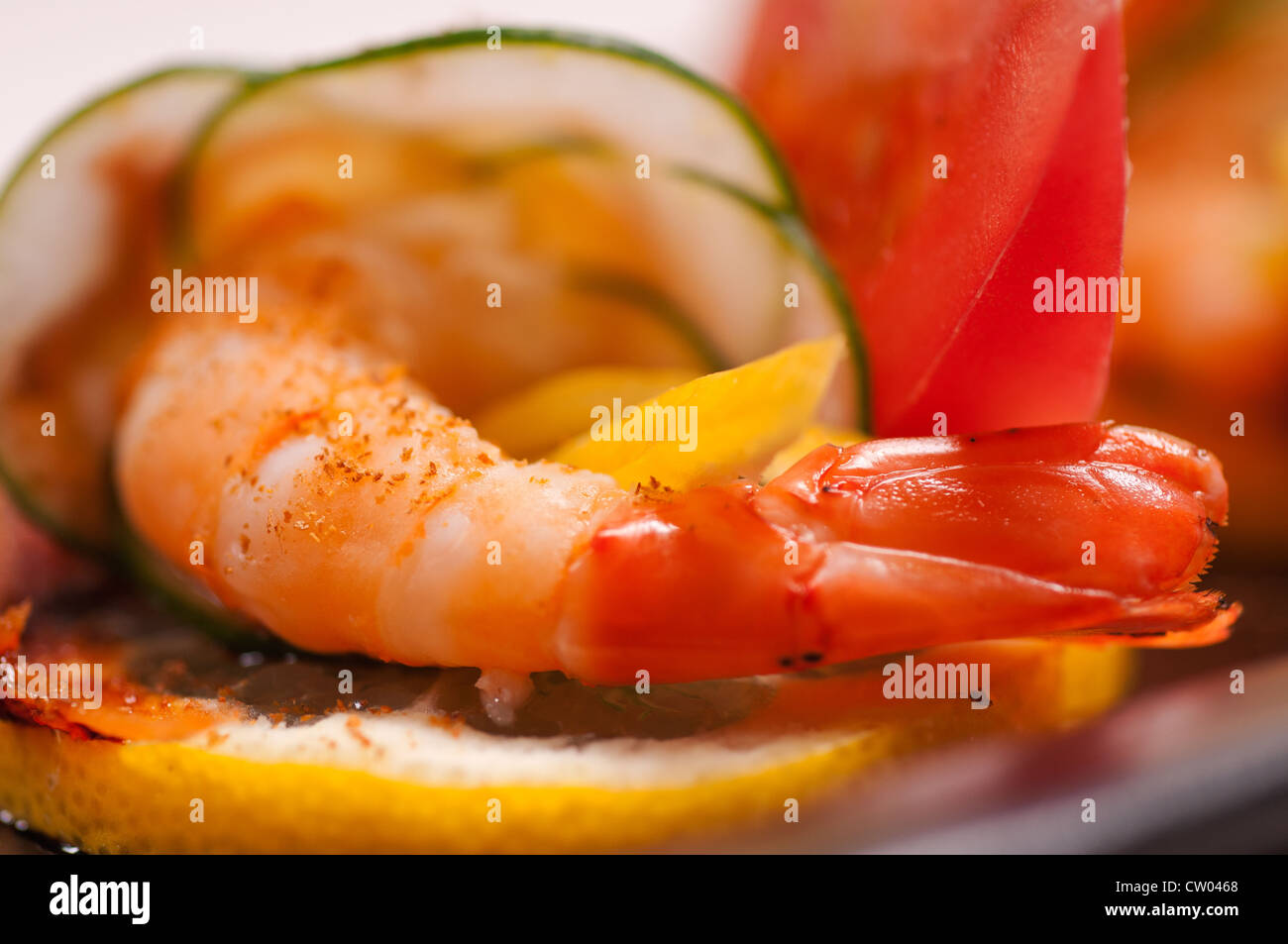 colorful fresh prawn shrimps and vegetables appetizer snack antipasto