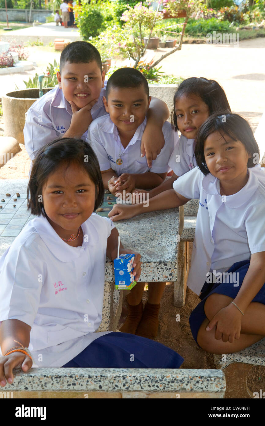 Thai elementary school students on the island of Ko Samui, Thailand. Stock Photo