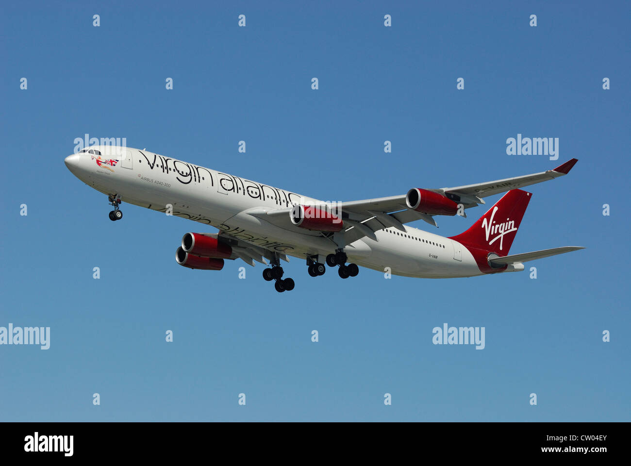 Virgin Atlantic Airways G-VAIR Airbus A-340-313X approaching for landing. Stock Photo