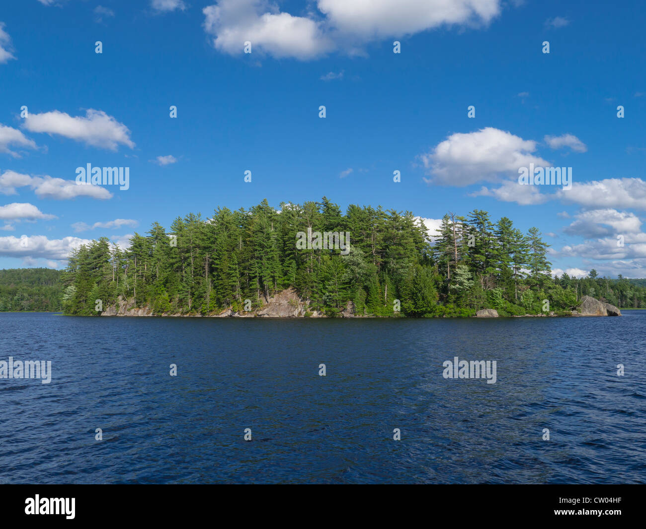 Island on Browns Tract Pond in the Adirondack Mountains of New York State Stock Photo