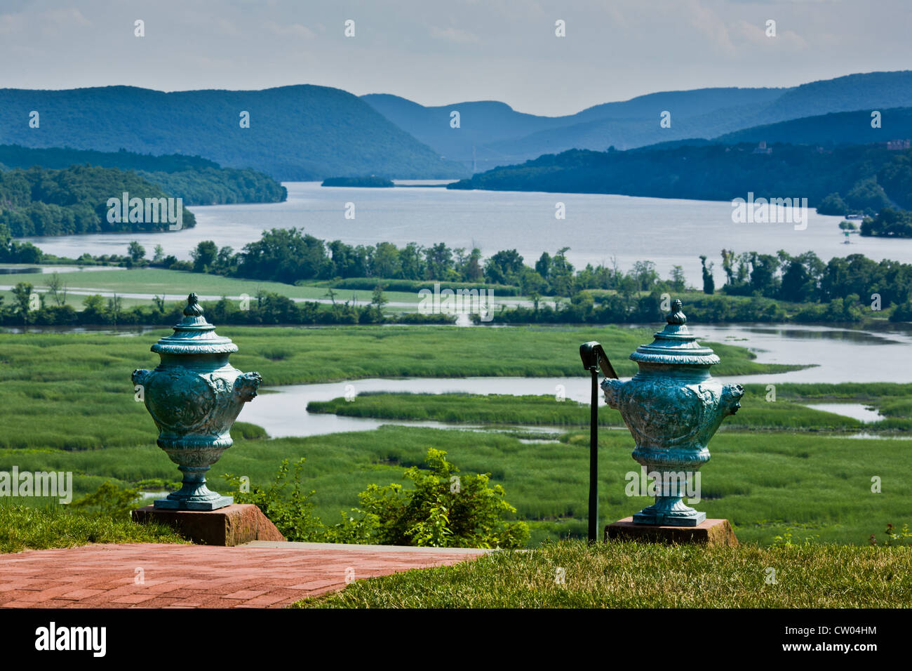 Constitution Marsh Sanctuary and Hudson Highlands seen from Boscobel, Cold Spring, Putnam County, Hudson Valley, New York State Stock Photo