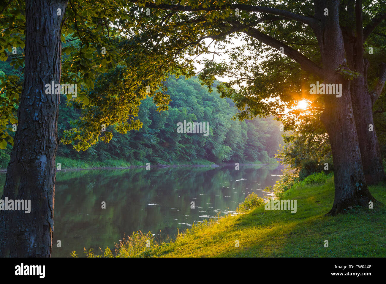 Sun reflecting on Allegany River in Portville New York Stock Photo Alamy