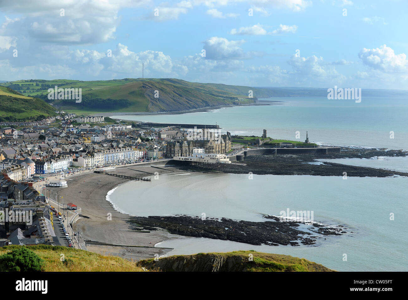 Aerial view of Aberystwyth town from Constitution Hill Ceredigion Wales