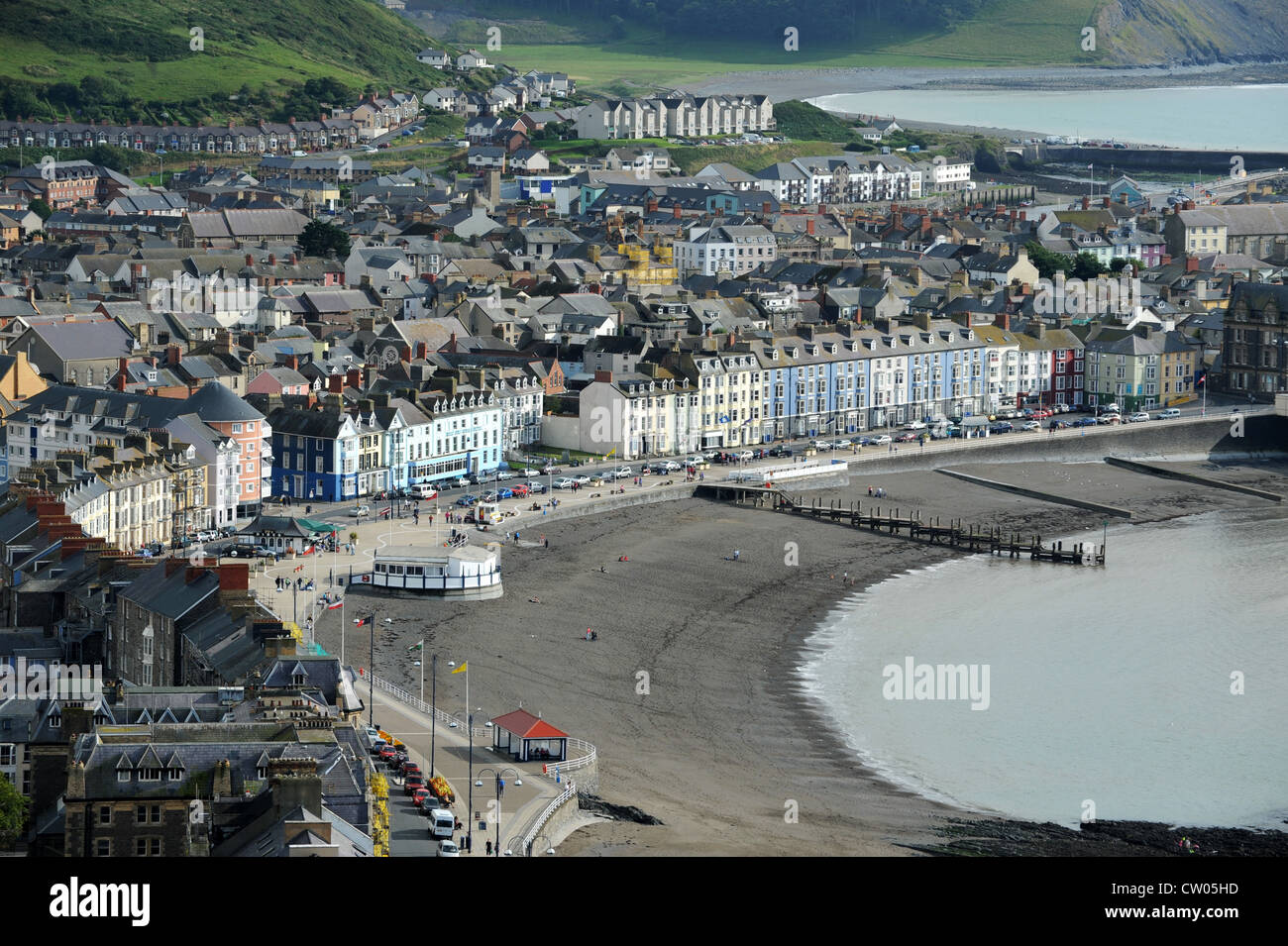Aerial view of Aberystwyth town from Constitution Hill Ceredigion Wales. Stock Photo
