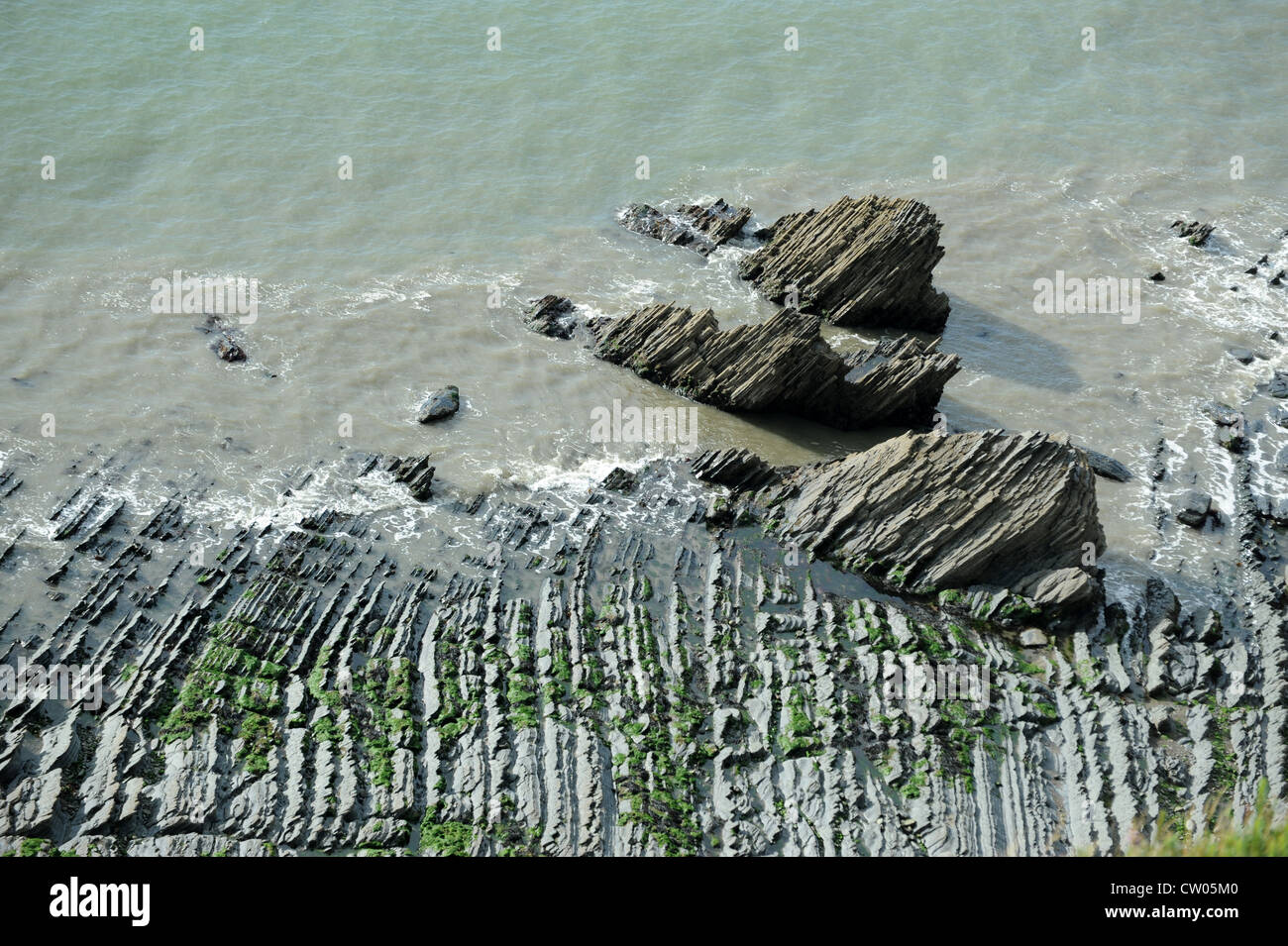 Welsh coast rock formation Cardigan Bay near Aberystwyth Wales Uk Stock Photo