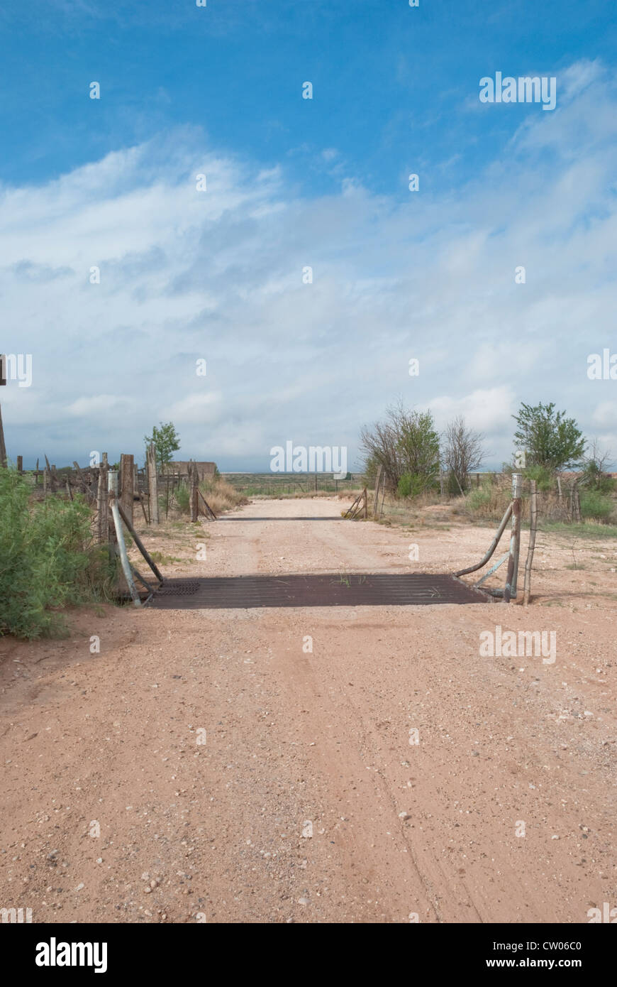 Two cattle guards indicate the boundaries of ranches near Stinking Springs. Stock Photo