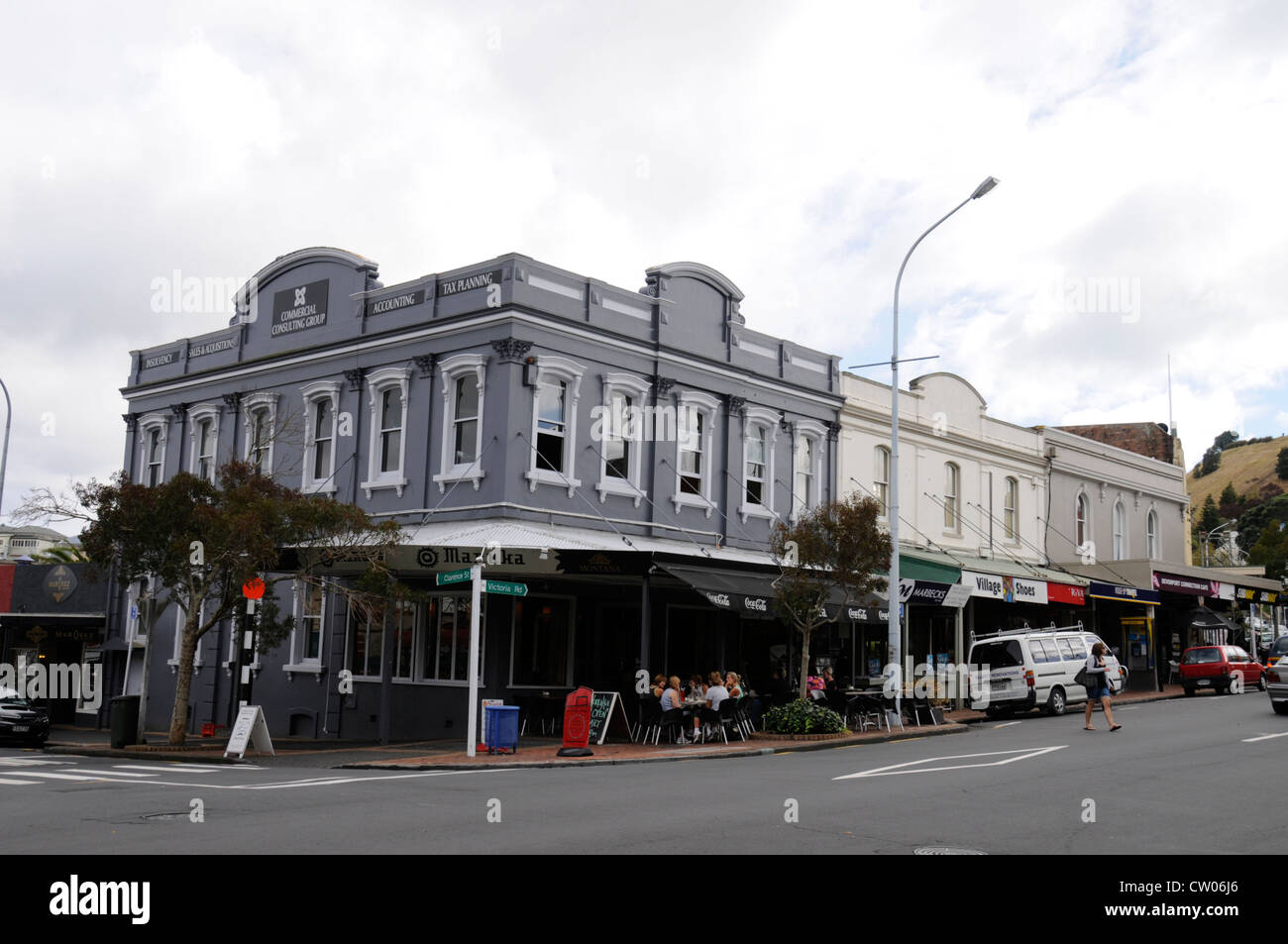 A row of wooden built shops and restaurants in Victoria Street