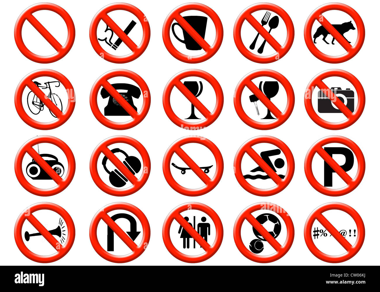 illustration of a signs showing a list of prohibitions Stock Photo Alamy