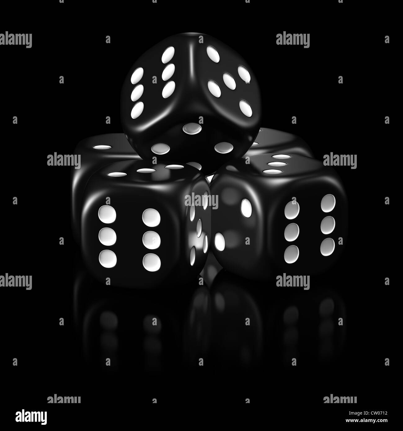 Black dice pile on black Stock Photo