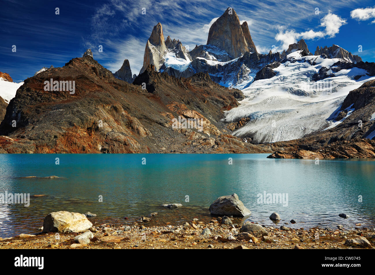 Laguna de Los Tres and mount Fitz Roy, Los Glaciares National Park, Patagonia, Argentina Stock Photo