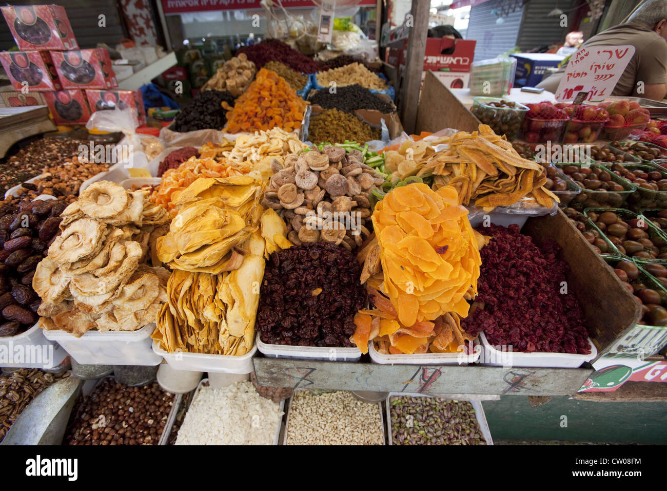 Dried fruits for sale in the Carmel Market (Shuk Ha'Carmel), Tel Aviv, Israel Stock Photo