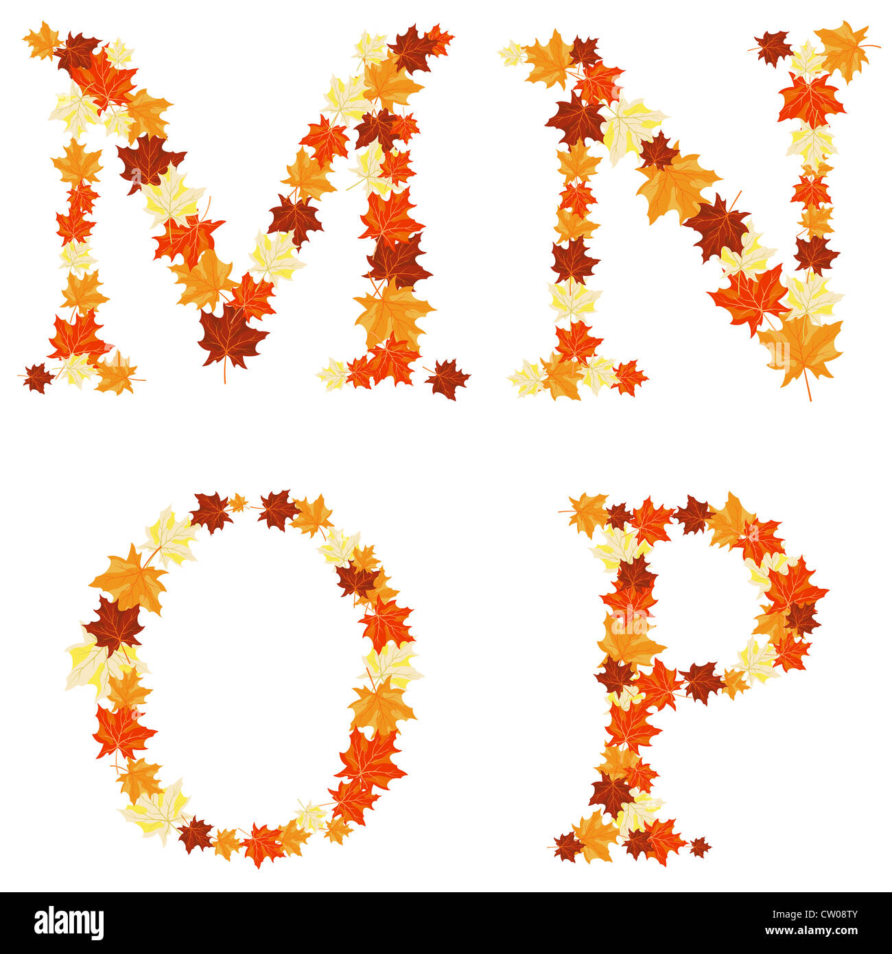 Autumn maples leaves letter set. Vector illustration Stock Photo - Alamy