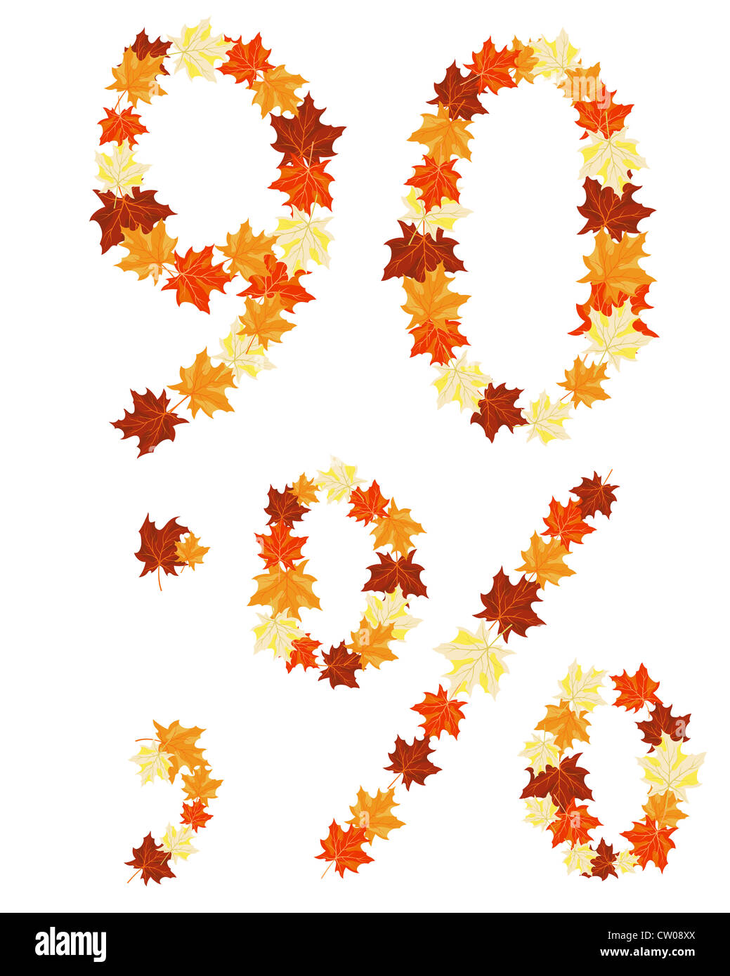 Autumn maples leaves letter set. Vector illustration Stock Photo - Alamy