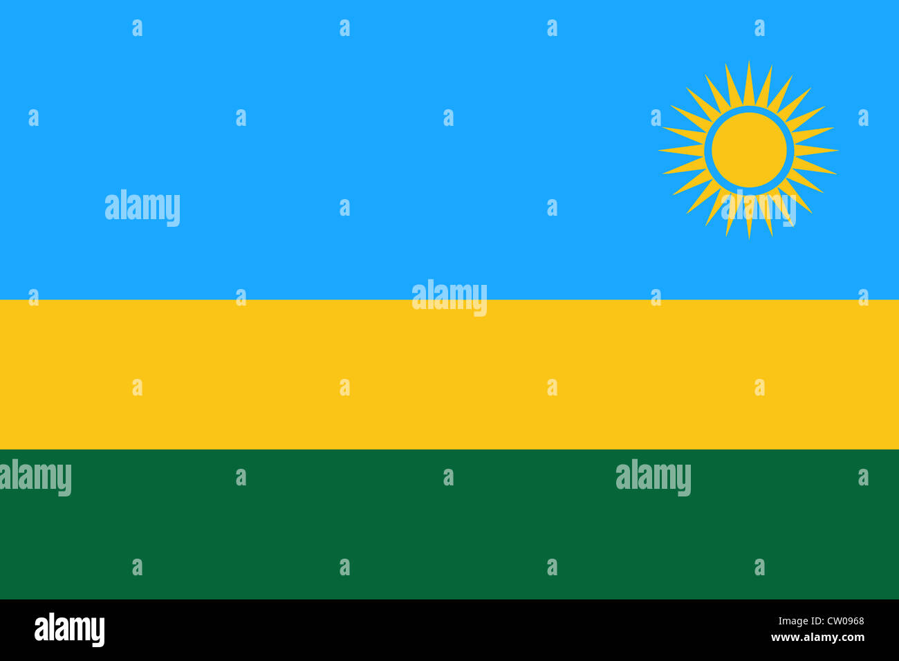 The flag of Rwanda officially the Republic of Rwanda, is a landlocked country in East Africa Stock Photo