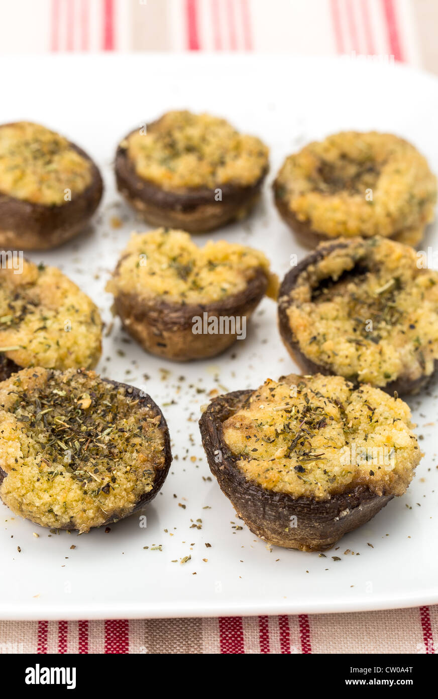 Freshly cooked Portobello mushrooms stuffed with garlic, butter and