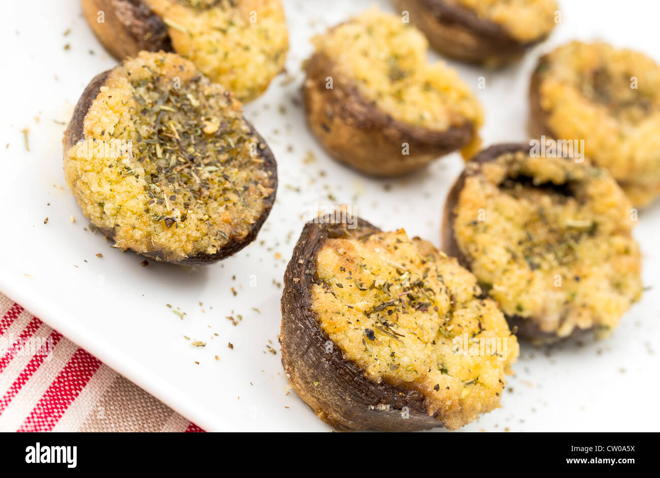 Freshly cooked Portobello mushrooms stuffed with garlic, butter and