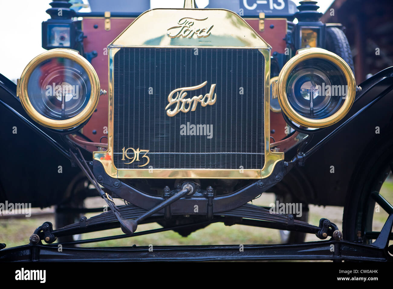 front radiator and headlights on antique ford automobile Stock Photo ...