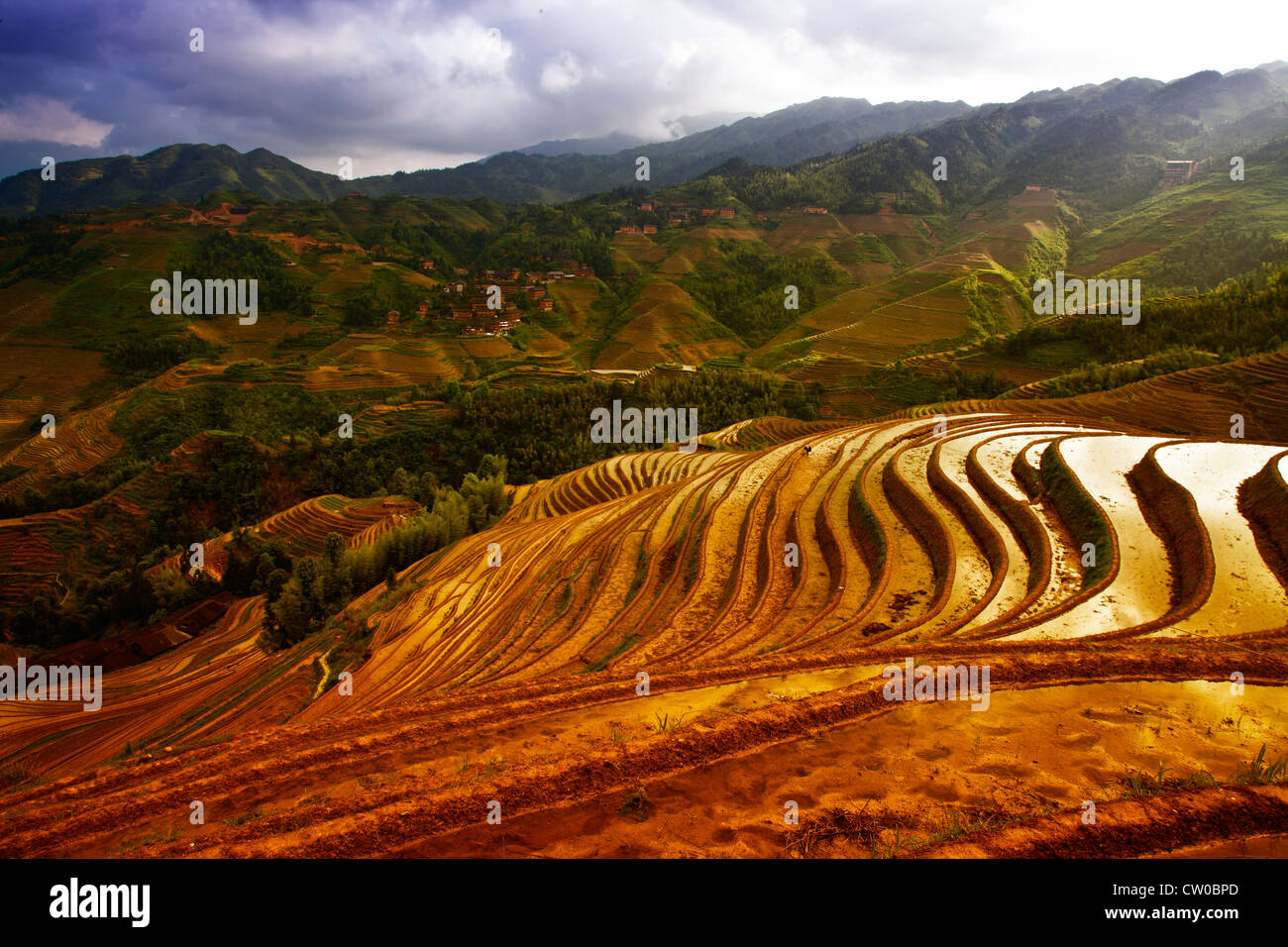 sunset at viewpoint 3 in china rice terraces Stock Photo - Alamy